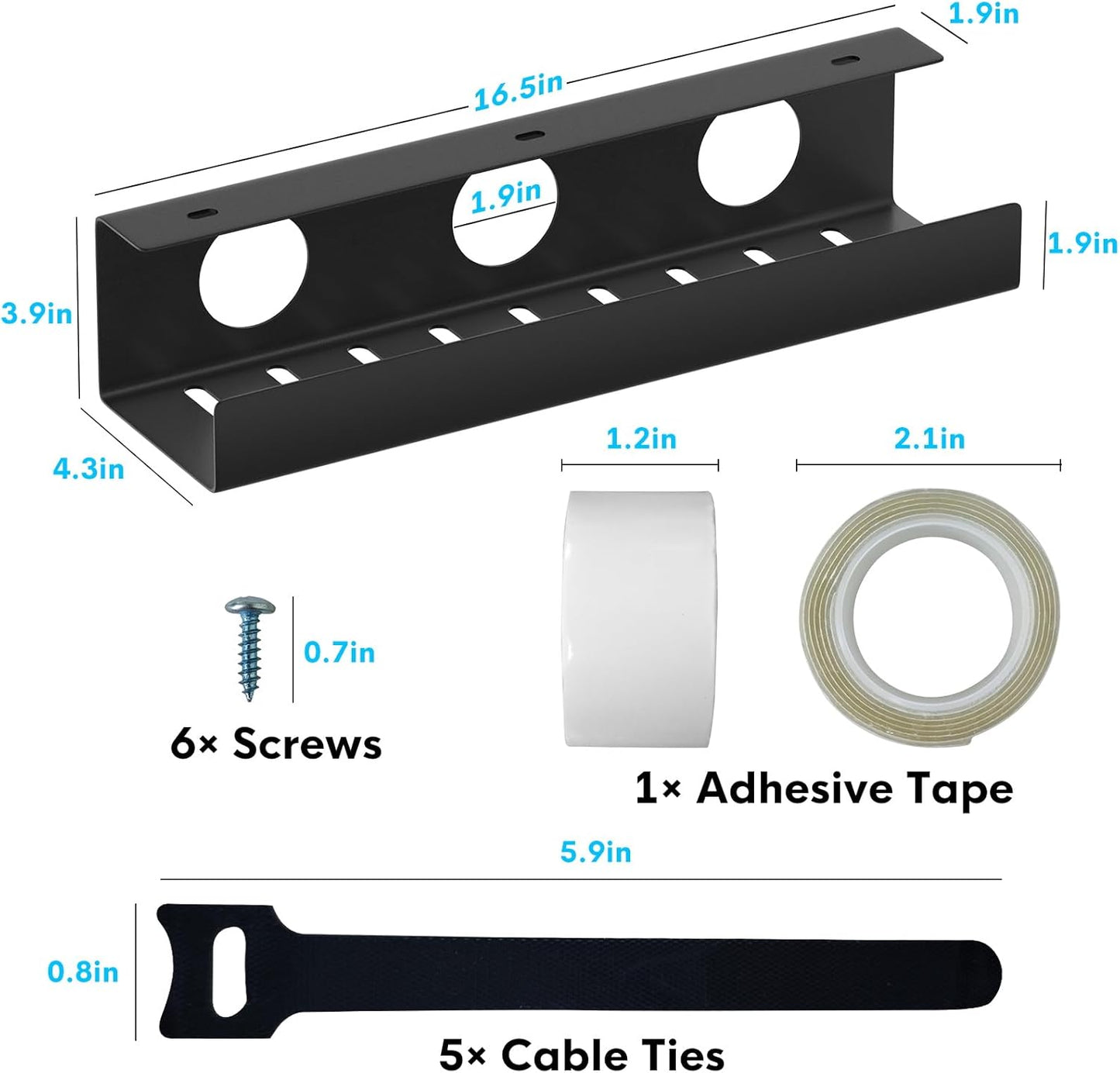 2 Pcs Black Steel Under Desk Cable Management Tray Organizer, Industrial Style, Self-Adhesive or Screw-In Installation, Larger Capacity, Premium Metal Material, Upgraded Cable Routing Holes