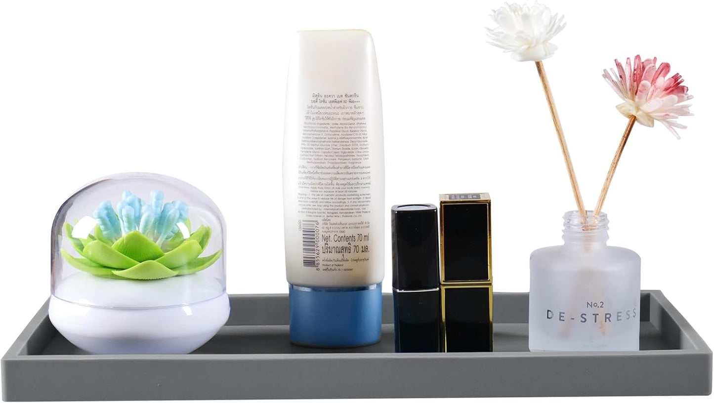 Bloss Silicone Tray Set for Bathroom/Kitchen - 11.8" Bathroom Soap Dispenser Tray and Soap Holder, Silicone Vanity Trays Countertop Organizer for Scrubber, Perfume, Jewelry, Candle Tray