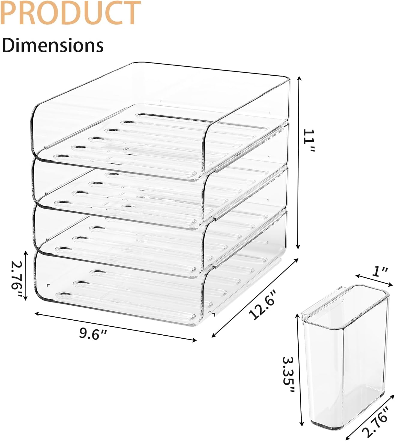 4-Tier Acrylic Paper Tray Organizer with Pen Holder | Clear Stackable Desk Organizer for Documents, Letters, A4 Paper | Modern Office/Classroom/Home Organization