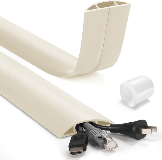 4ft Cord Covers for Wires on Floor, LZEOY Extension Floor Cable Cover, Beige Floor Cable Management, Hide Cord Cover Floor, Electrical Cable Hider Cord Protector Floor, Cable Cavity: 0.78" W x 0.32" H