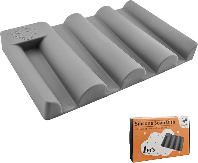 Silicone Soap Dish with Wave Design, Non-Slip, Quick-Drying, Perfect for Bathroom, Kitchen, and Sink Areas (1, Grey1)