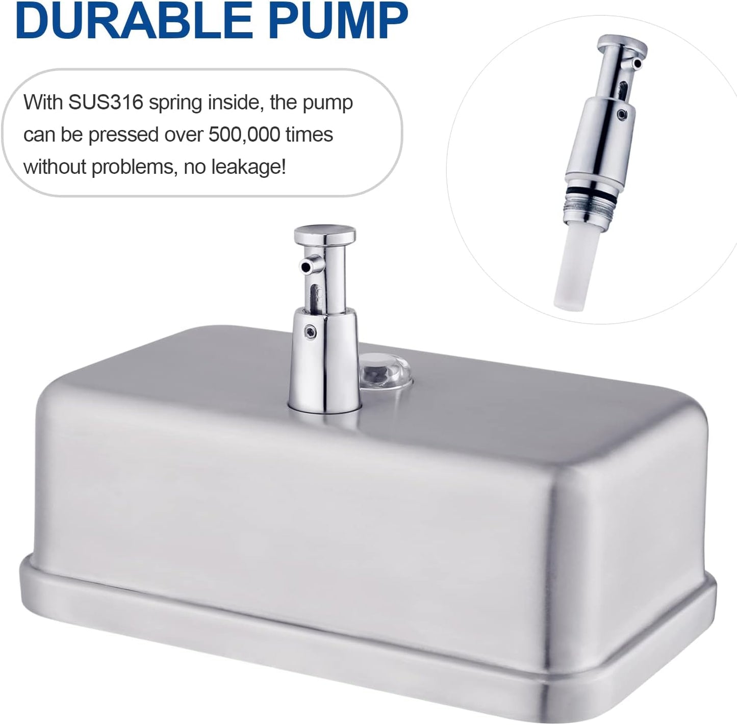 Commercial Wall Mount Stainless Steel Soap Dispenser, Rust-Proof Lining Liquid Hand Sanitizer Dispenser Bathroom 1100 ml / 37 oz. (Horizontal)