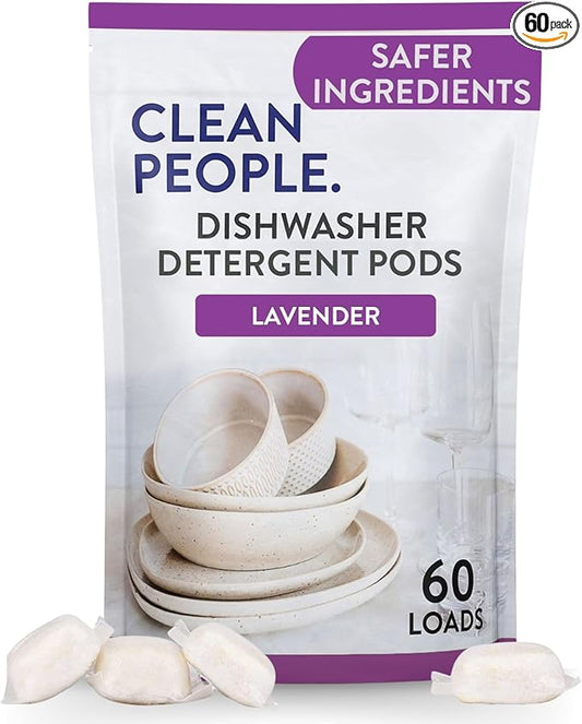 The Clean People Dishwasher Detergent Pods | Cuts Grease and Rinses Sparkling Clean | Residue-Free | Lavender, 60 Pack