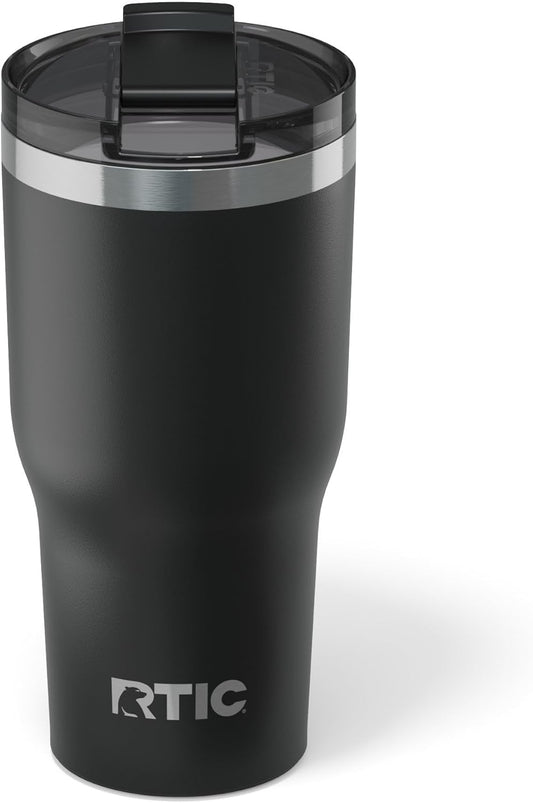 RTIC 30oz Essential Tumbler with Lid, Ceramic Lined, Insulated, Stainless Steel, Metal, Double Wall Vacuum-Insulation, Travel Cup for Iced Coffee, Tea, Hot and Cold Drink, Black