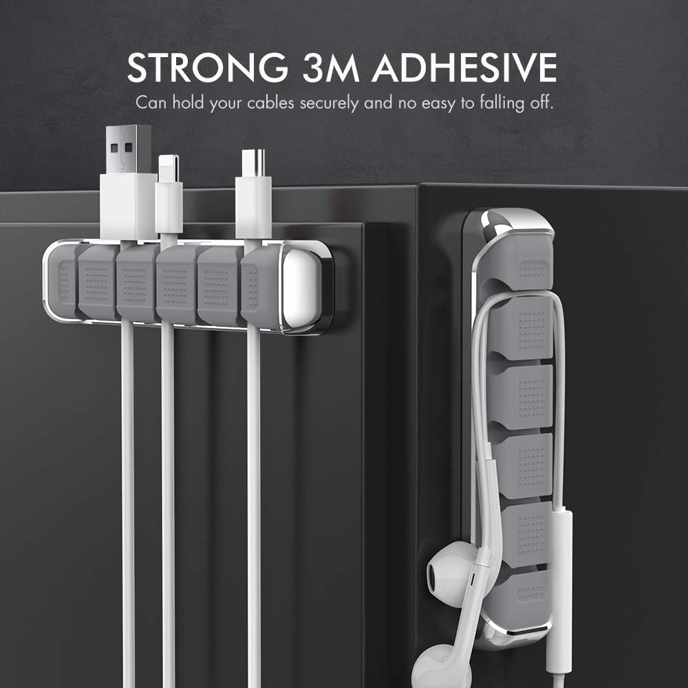 AHASTYLE Cable Organizer Holder 5 Slots Desktop Cord Wire Clips Keeper for Organizing USB Cable/Power Cord/Wire Home Office and Car (Grey)