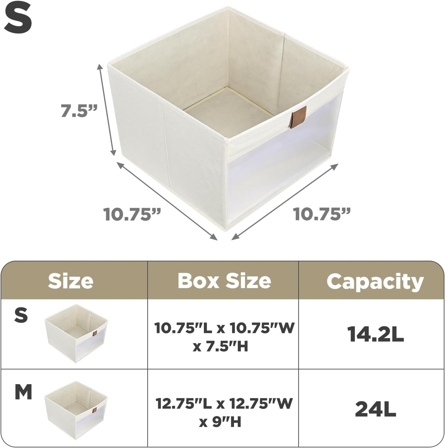 Linen Closet Organizers and Storage, Closet Storage Bins Basket Organizer, Foldable Organization Baskets with Mesh Window for Clothes Towels and Toys, 10.75" x 10.75" x 7.5", Beige, 2 pack