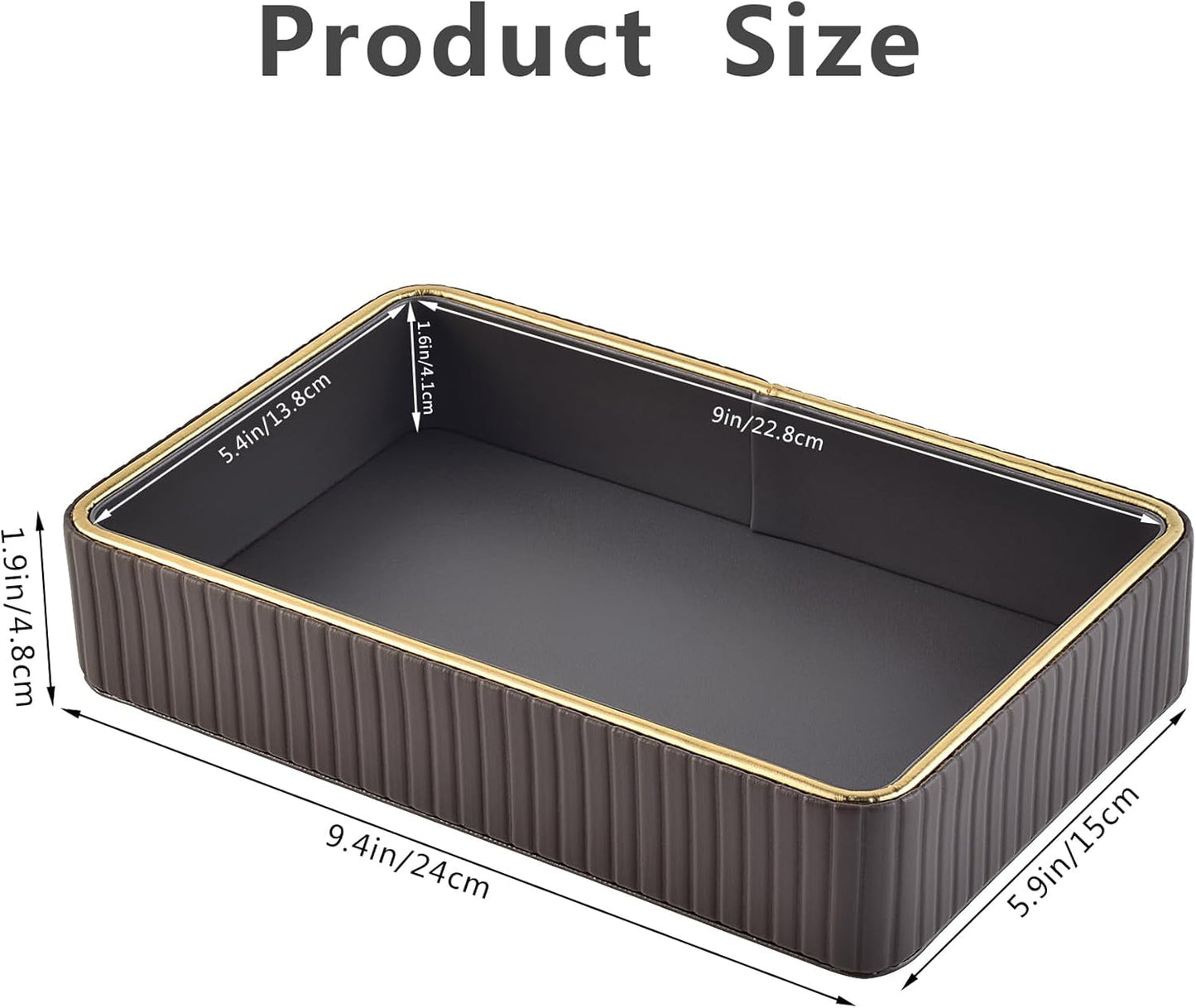 PU Leather Valet Tray,Desk Organizer Tray Nightstand Organizer Trinket Dish Storage Key Bowl Decorative Trays for Phone Wallet Jewelry Watch,Bathroom Bedroom Perfume Vanity Trays,Grey