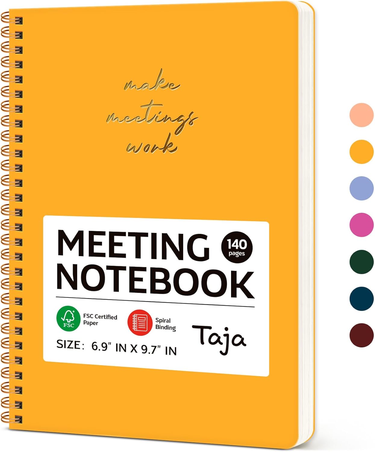 Taja Meeting Notebook for Work Organization - Work notebook with action items, Meeting Minutes Planner Notebook, Perfect Office Supplies for Men & Women - Yellow