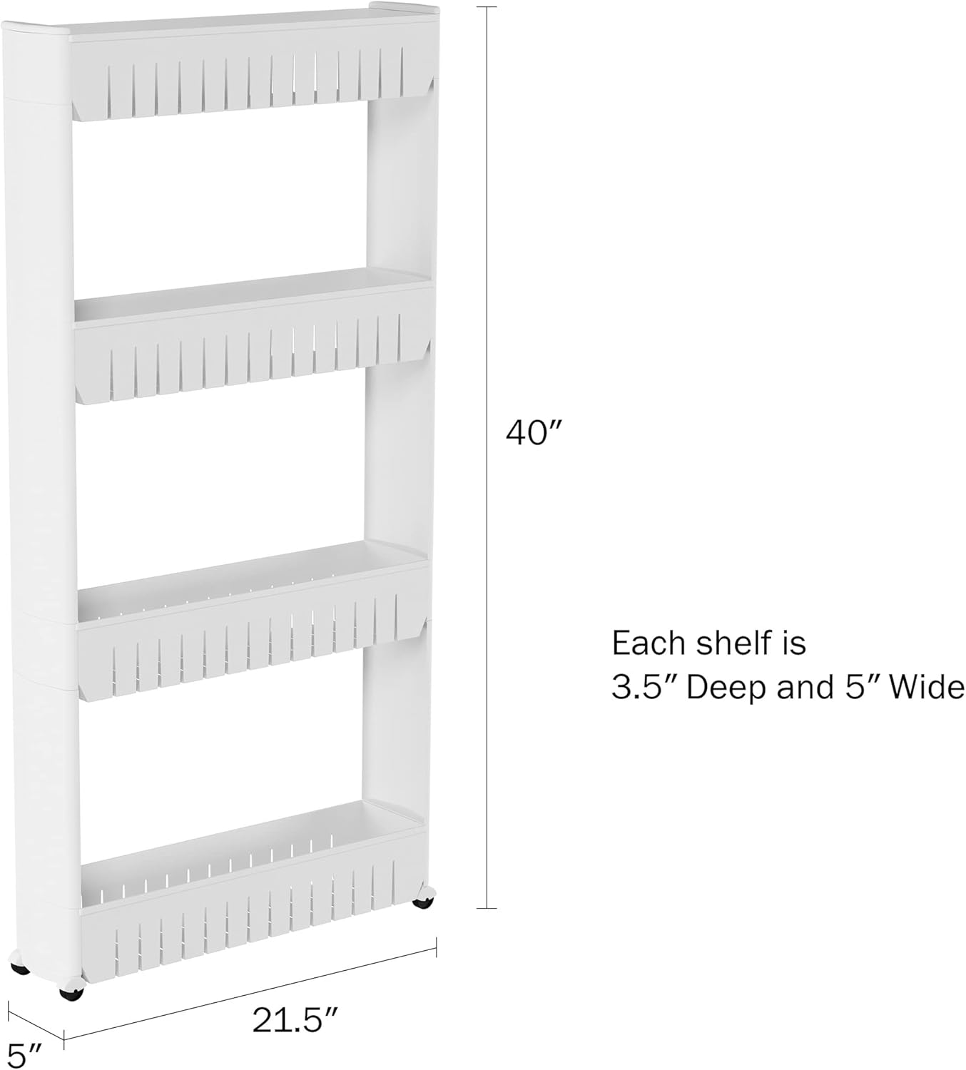 4-Tier Storage Organizer Rack - Plastic Rolling Cart for Office, Dorm, Bedroom, Bathroom, and Laundry Room Organizing by Lavish Home (White)