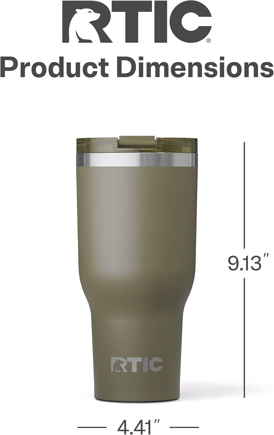 RTIC 40oz Essential Tumbler with Lid, Ceramic Lined, Insulated, Stainless Steel, Metal, Double Wall Vacuum-Insulation, Travel Cup for Iced Coffee, Tea, Hot and Cold Drink, Olive