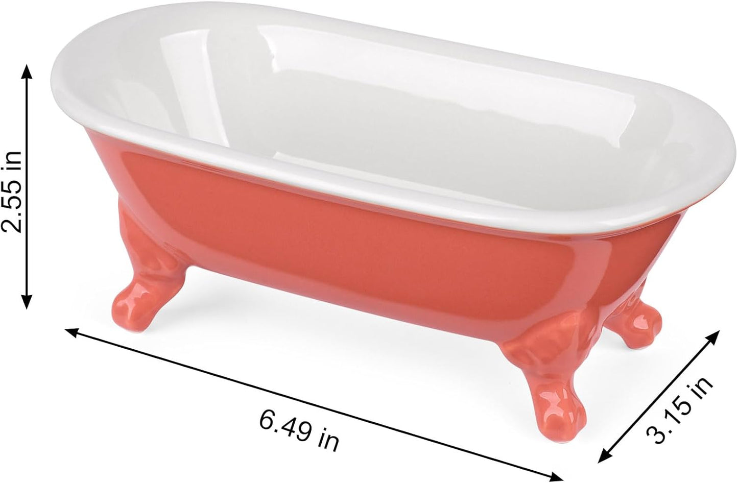 6.5" Ceramic Mini Decorative Clawfoot Bathtub Bar Soap Dish, Kitchen Sponge Holder and Shower Tray for Bathroom, 1 Pack(Coral)