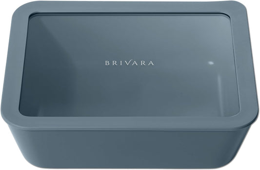 Ceramic Coated Glass Food Storage Container | No PTFE, PFOA, PFAS, and BPA | Reusable Non Toxic Meal Prep Container with Glass Lid | Easy To Store | 11 Cup Rectangle [Dusk]