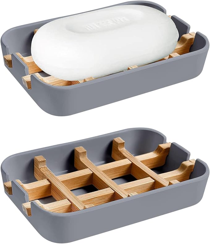 Aoheuo Modern Bamboo Fiber soap Holder and soap Dish Combination (Removable),5.12 Long by 3 Wide, 0.98 inches high, Used in Kitchens, bathrooms, and bar Sinks (Gray(2 Pack))