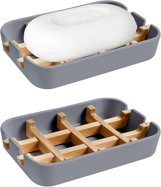Aoheuo Modern Bamboo Fiber soap Holder and soap Dish Combination (Removable),5.12 Long by 3 Wide, 0.98 inches high, Used in Kitchens, bathrooms, and bar Sinks (Gray(2 Pack))