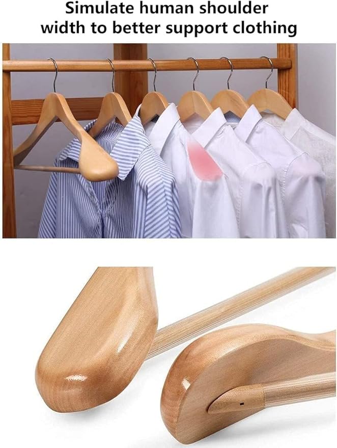 12 Pack Wide Shoulder Wooden Hangers, Suit Hangers with Non Slip Pants Bar, Smooth Finish 360° Swivel Hook Solid Wood Coat Hangers for Dress, Jacket, Pants, Heavy Clothes Hangers (Vintage 12PCS)