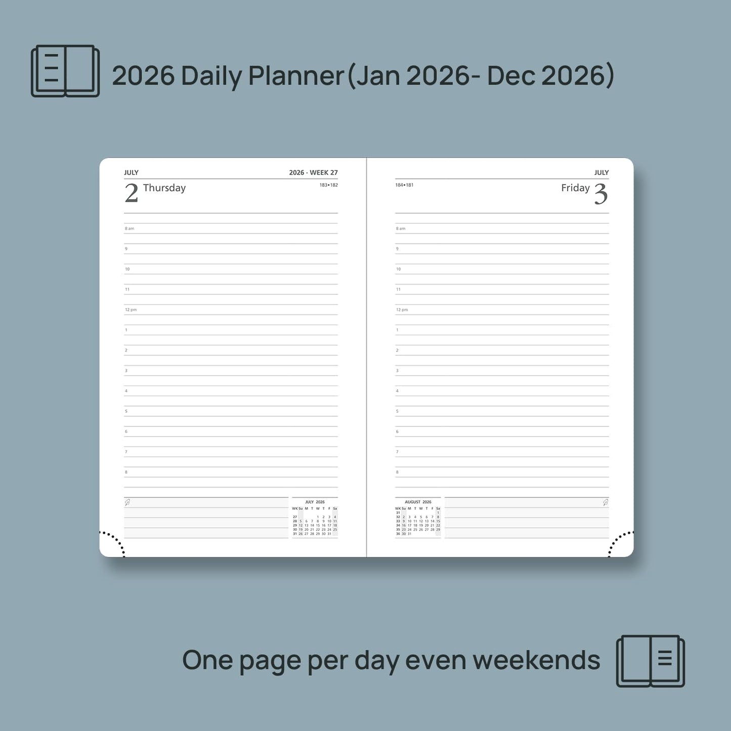 POPRUN 2026 Daily Planner One Page Per Day A5 Size Calendar (5.75" x 8.5") - 12 Months Hourly Appointment Book with Hardcover, Pocket, Pen Holder - Orange