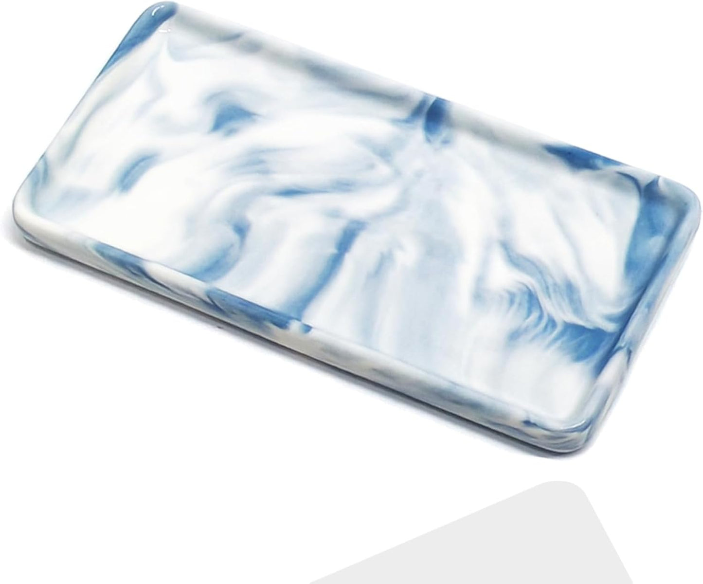 6.4" Porcelain Small Bathroom Tray, Ceramic Countertop and Vanity Tray for Cosmetics, Perfume, Jewelry, Candle - Kitchen Soap Tray for Kitchen Counter (Blue)