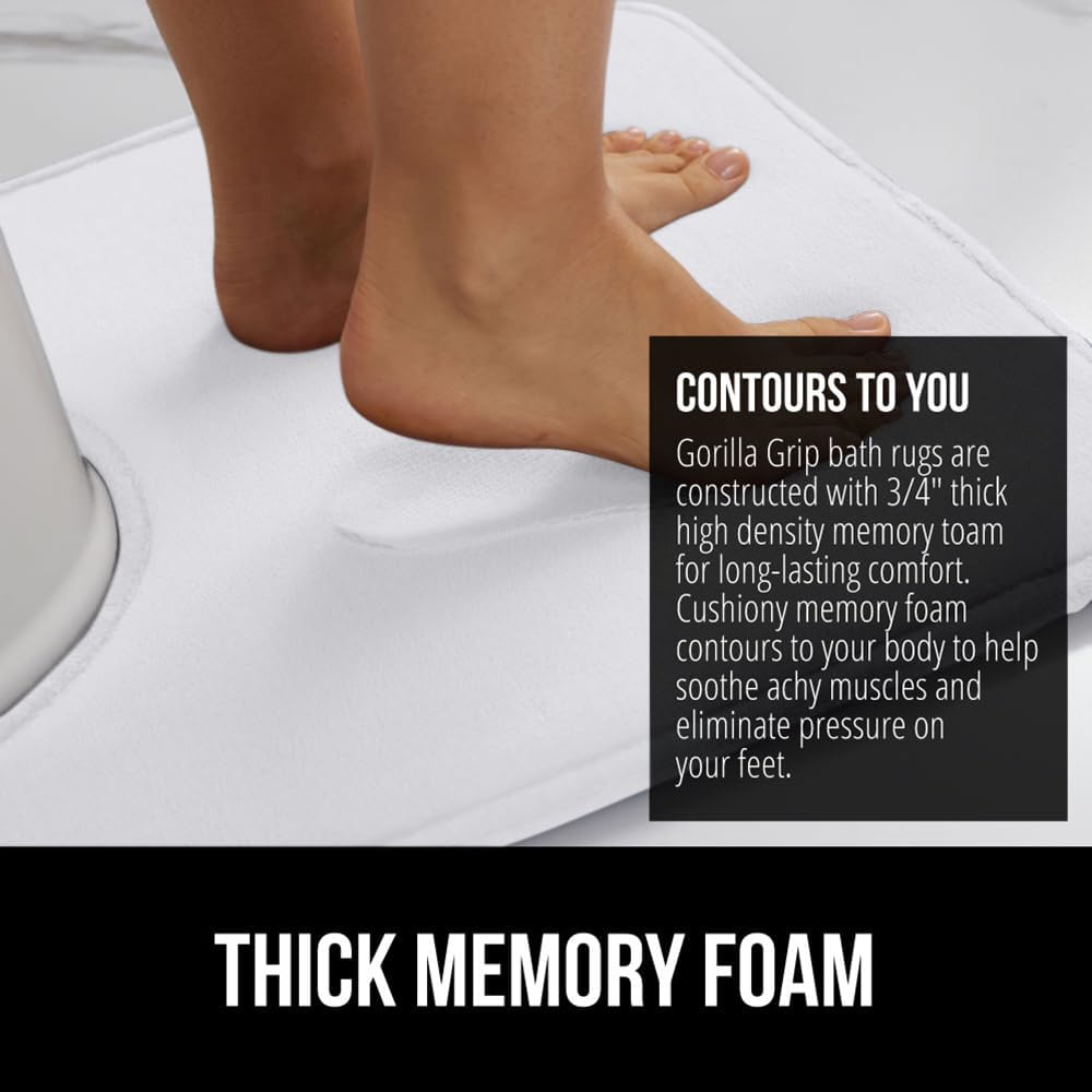 GORILLA GRIP Thick Memory Foam Toilet Rug for Bathroom, U Shaped Washable, Soft Absorbent Velvet Topside Floor Mats, Machine Wash, Cushioned Luxury Rugs for Bath Room, 22.5 x 19.5, White