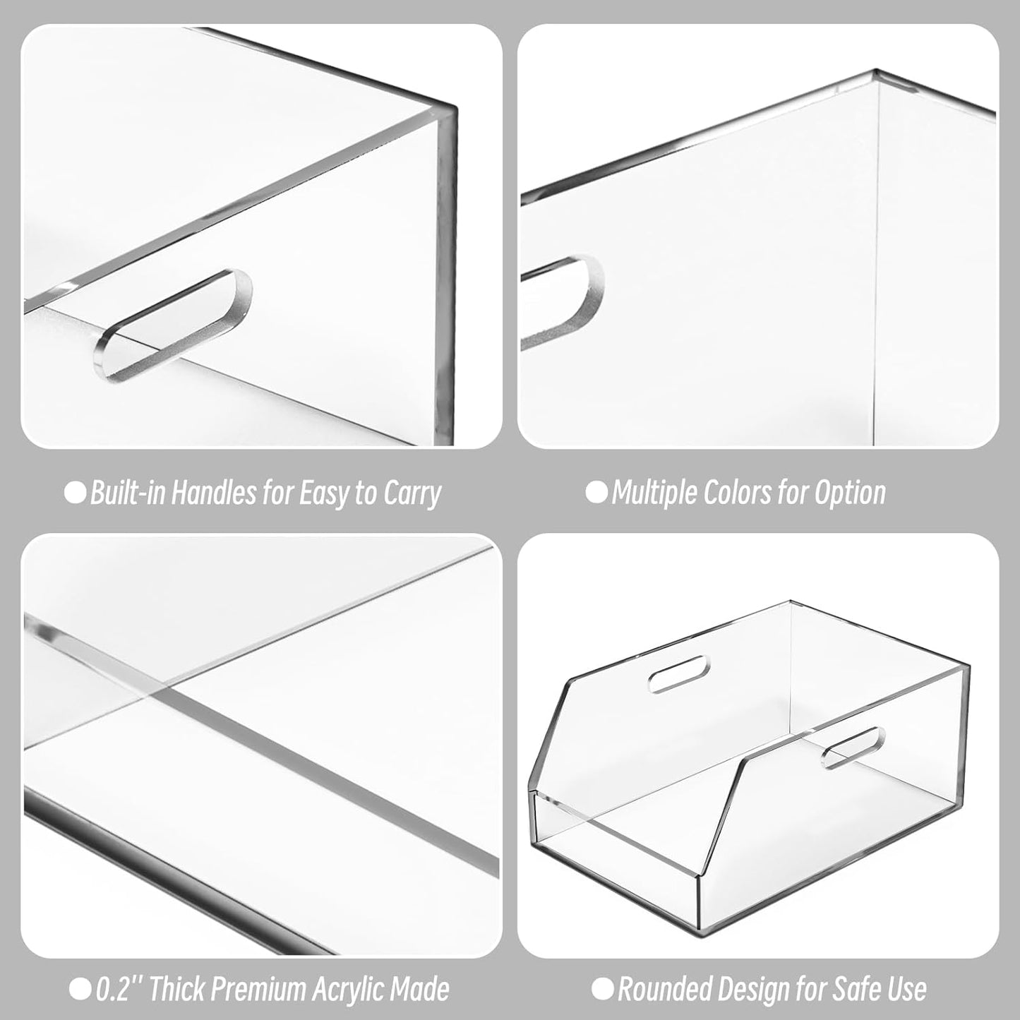 Gelite Stackable Storage Bin Organizer with Handles Acrylic Storage Container for Toy Pantry Kitchen Cabinet Bathroom Closet Office Organization, 11.4x7.5x5.1'', Clear