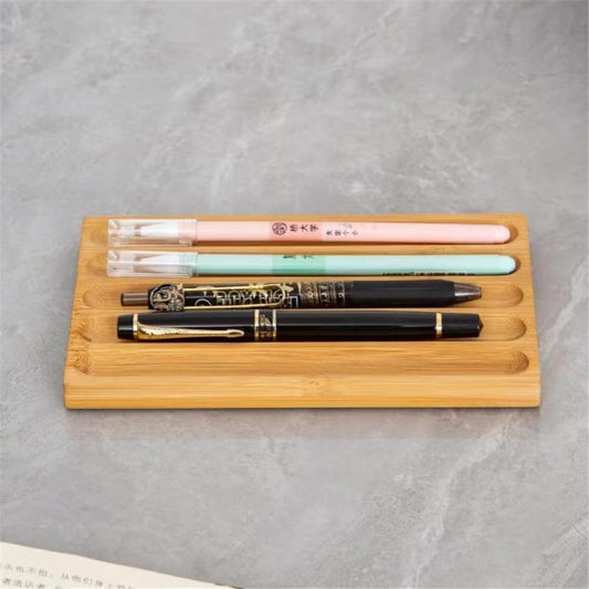 Pen holder Organizer of Office desks,Walnut Desk Pen Stand,Wave Pen Tray Accessory,Teacher Gifts,Suitable for School,Home,Desktop Art Accessories (Log, 5 Grid)