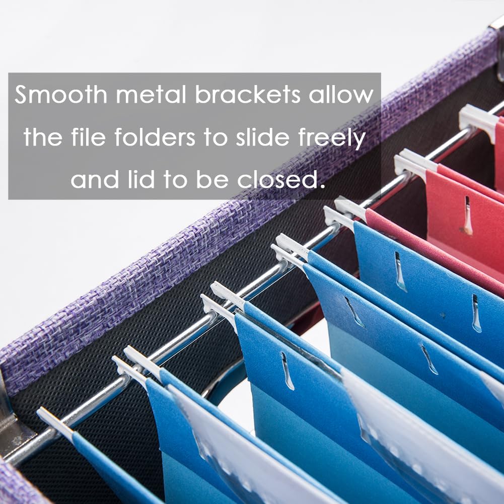 PRANDOM File Organizer Box - Set of 2 Collapsible Decorative Linen Filing Storage Hanging File Folders with Lids Office Cabinet Letter Size Purple (14x9.3x10.8 inch)