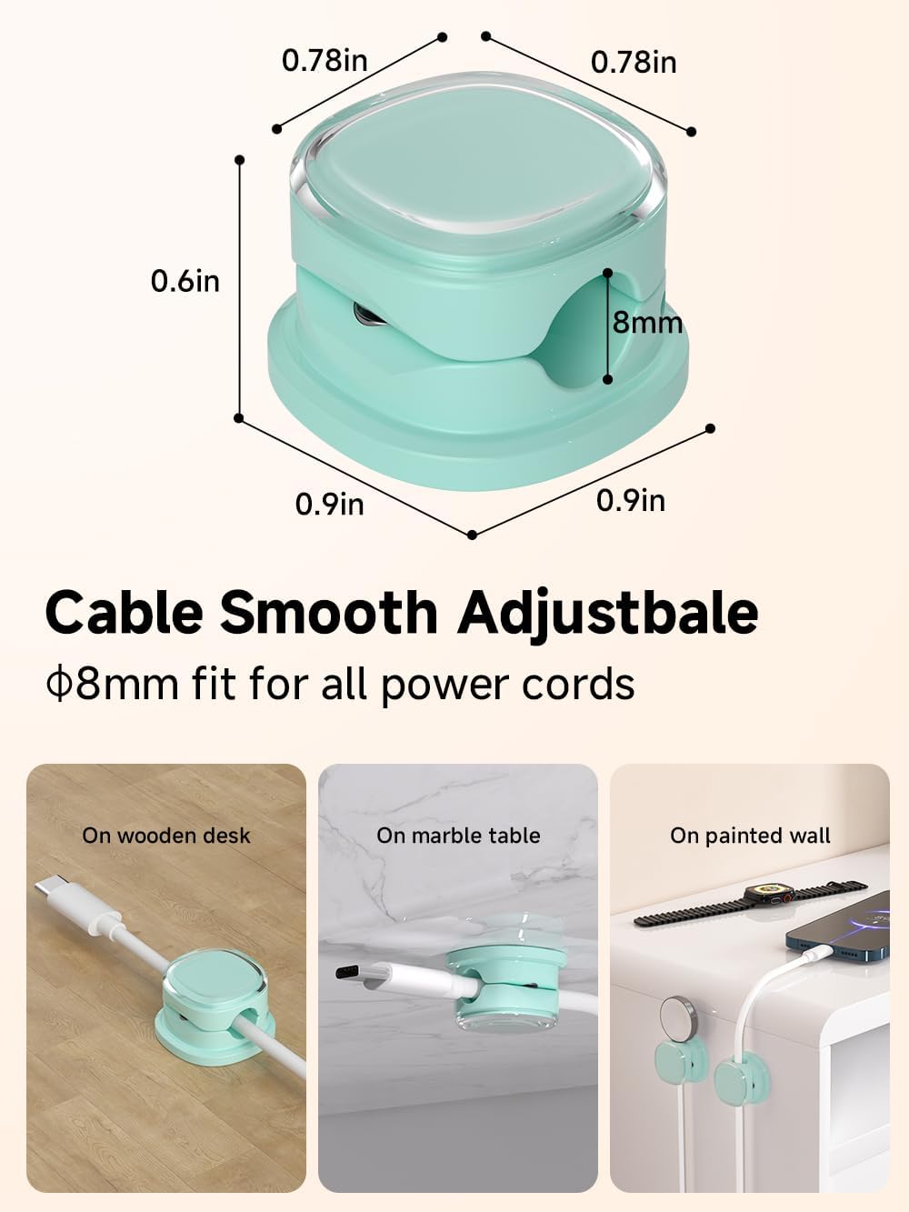 Magnetic Cable Clips, Adjustable Cord Holder Management, Adhesive Wire Keeper Organizer for Home Office Desk Phone PC Car Wall Desktop Nightstand Appliance (9-PCS Cyan)