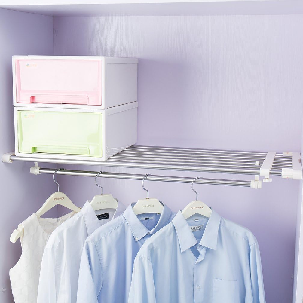 Hershii Closet Tension Shelf Expandable Telescopic Rod Heavy Duty Clothes Hanging Rail Adjustable DIY Storage Organizer Shoe Rack for Garage Bathroom Kitchen Bedroom
