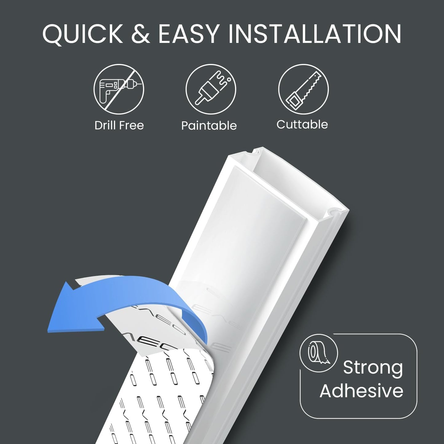 Cord Hider 153in - Cord Covers for Wires - Paintable Cable Hider - Cable Management - Wire Hiders for TV On Wall - Cable Management Cord Hider Wall - Cable Raceway - 9X (L17 x W1.1 x H0.55) - White