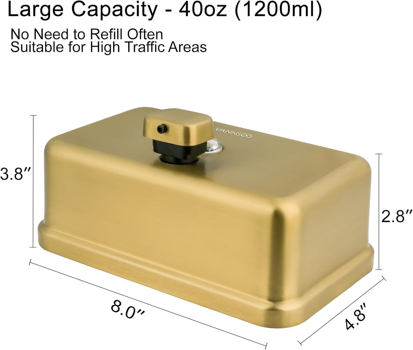 Wall Mounted Hand Soap Dispenser Bathroom, 1200ml 40oz Commercial Stainless Steel Liquid Soap Dispenser Wall Mount (Horizontal Gold)