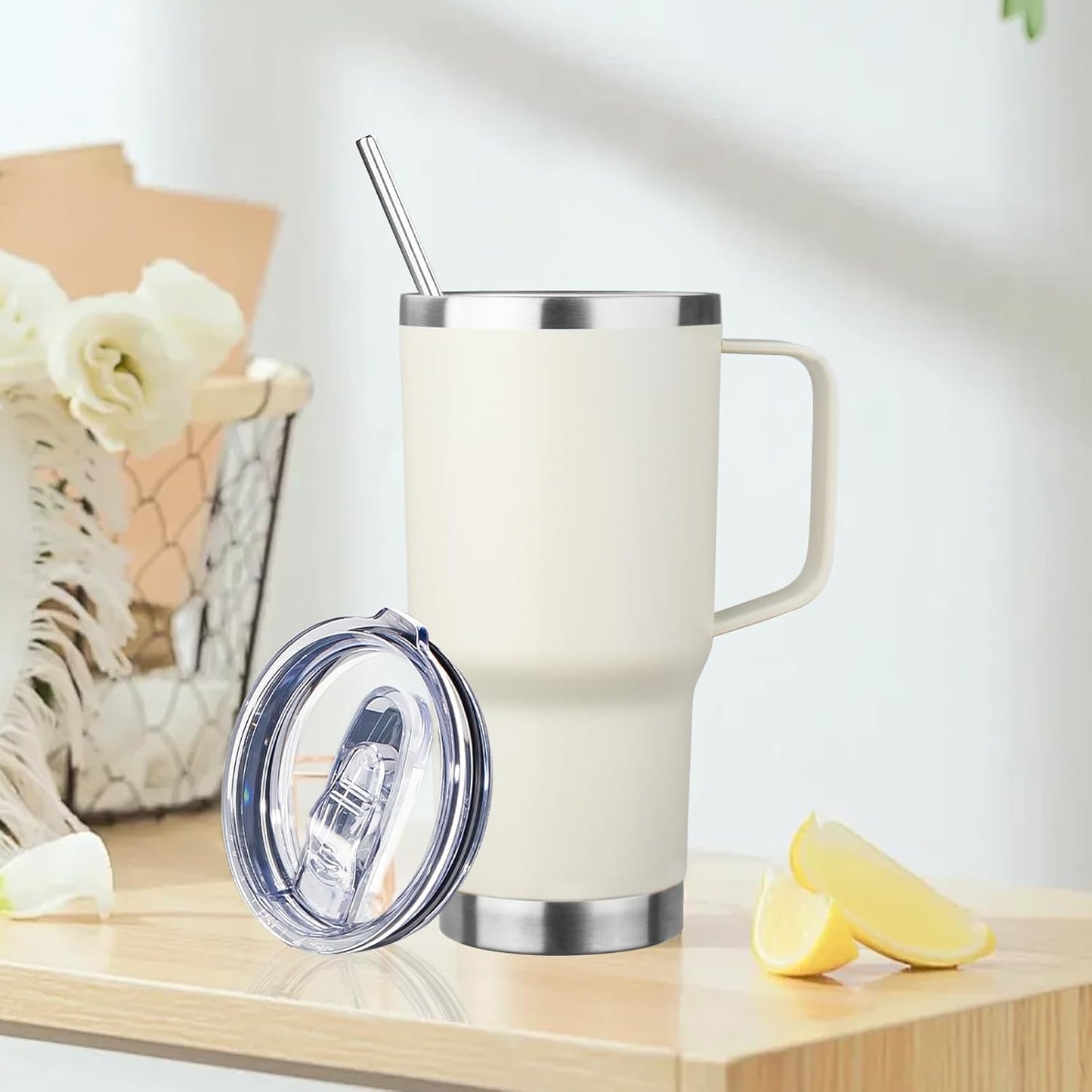 20oz Insulated Tumbler with Handle Stainless Steel Travel Coffee Mug with Lid and Straw Double Wall Vacuum Leak-proof Reusable Thermal Water Cup for Hot and Cold Drinks (Multicolor-6,4 Pack)