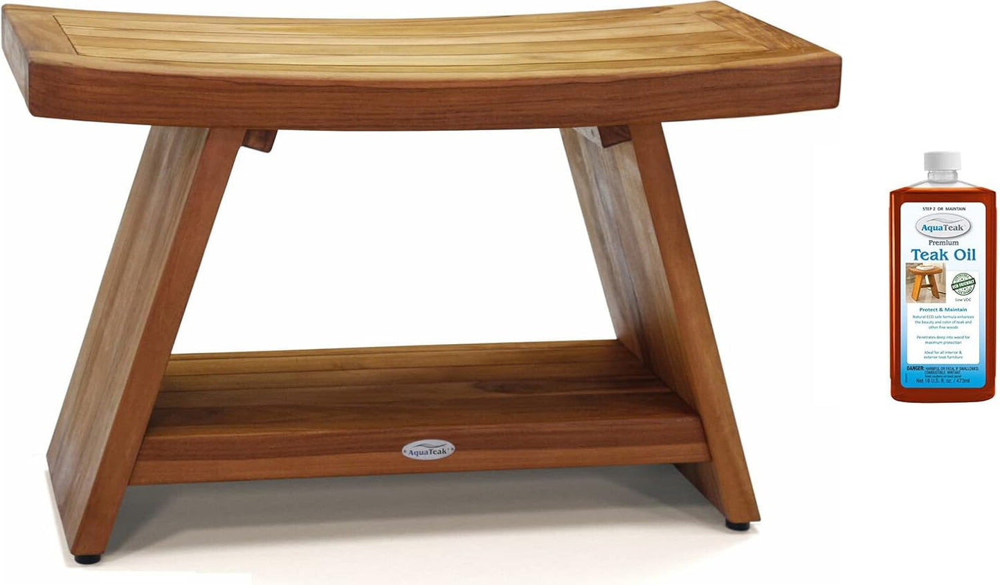 AquaTeak Patented 30" Asia Teak Shower Bench with Shelf & AquaTeak Premium Teak Oil