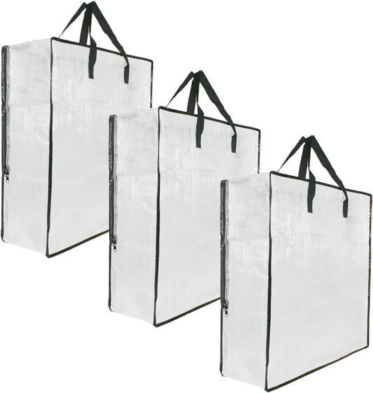 3 Pack Clear Storage Bags with Zipper and Handles, Blanket Bags For Closet Storage, Moving and Packing Supplies for College, Underbed Storage Organizer for Clothes Pillow Bedding Christmas Wreath