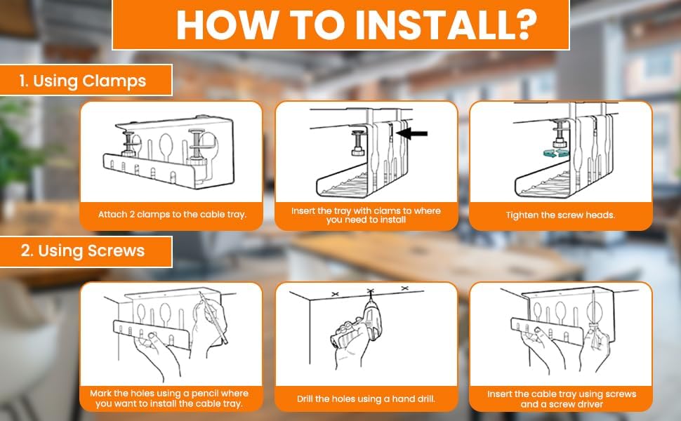 2Pcs 15.75 Inch Super Sturdy Gaming Cable Management Standing Desk wire organizer Large cord basket Under desk rack Mount With Clamps & Screws power strip holder chord organization j channel No Damage