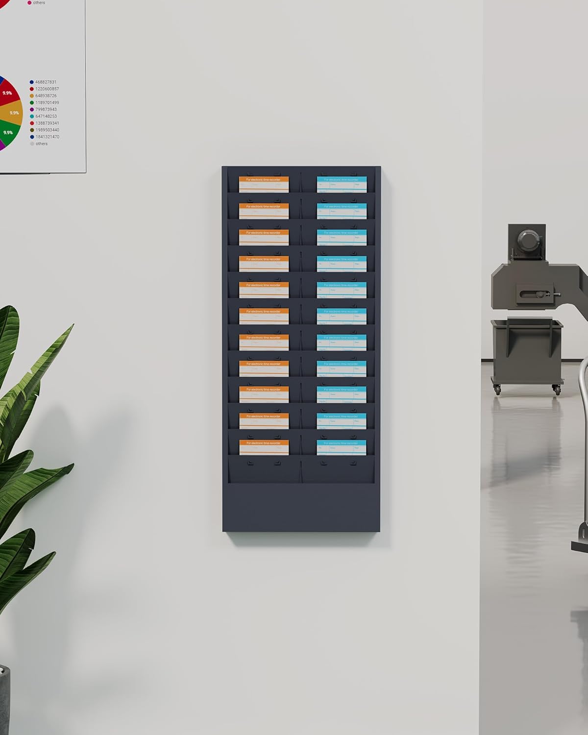 OSKIE Professional Wall-Mount Job Ticket Rack, Document Organizer 11 or 22 adjustable Slots, Powder Grey-Bule, 31.5 x 15.5 x 2 inches