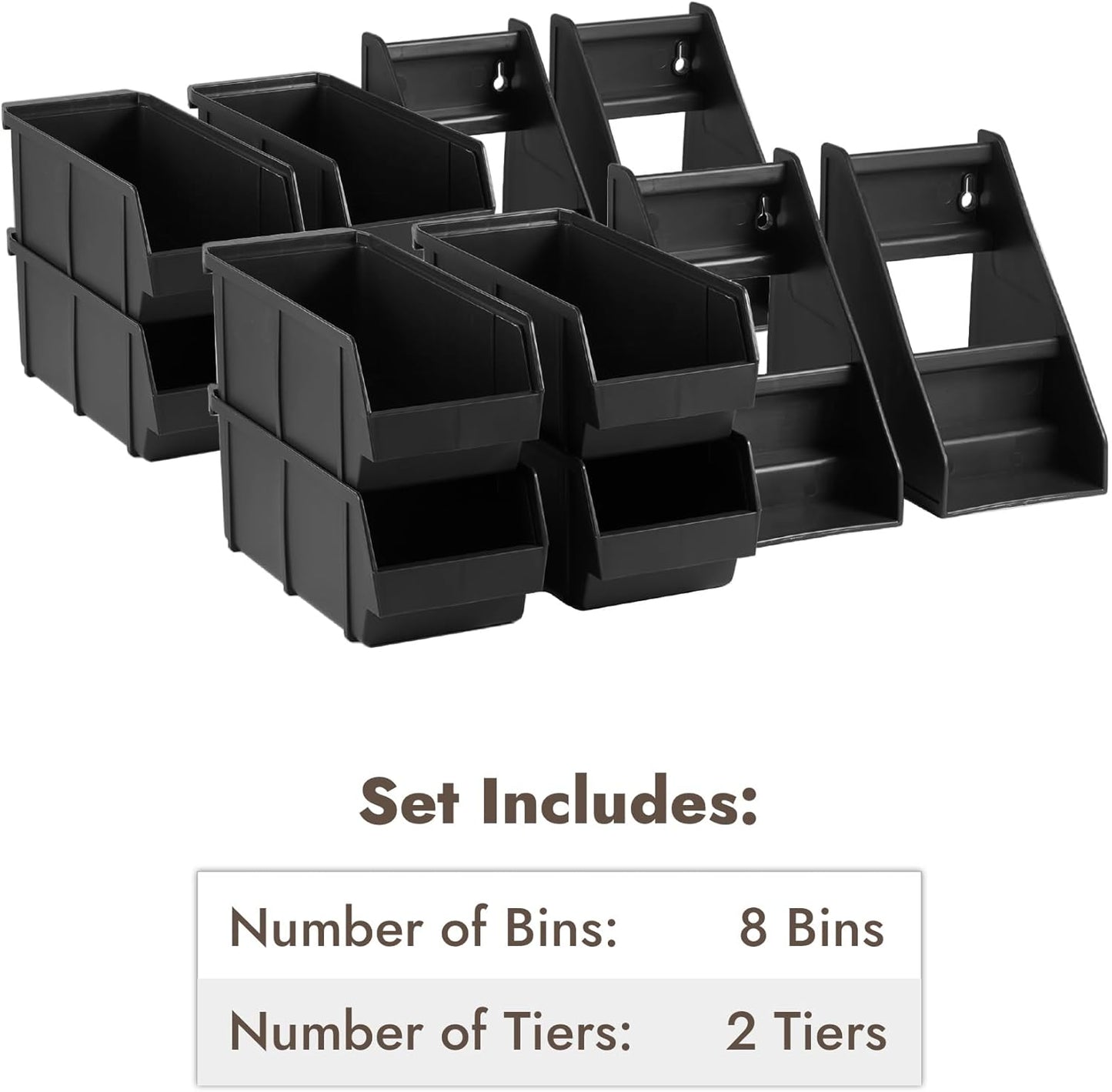 CURTA Black Self Serve Condiment Bin Stand Set, 2-Tier Stand with 8 Bins, 22.5" D x16" W x 9.5" H, Coffee Bar Beverage Station