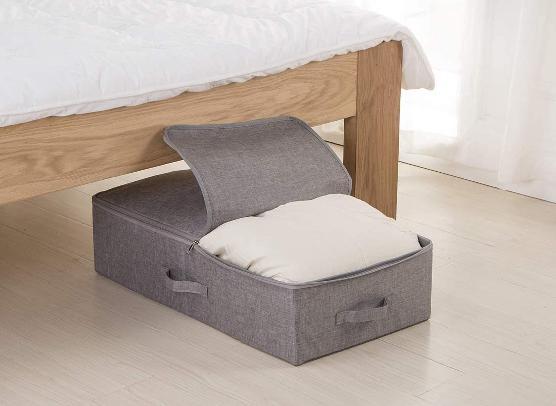 iwill CREATE PRO Pack of 2, Rigid Underbed Storage Boxes with Zip Lid for Clothes, Bedding Sheets, Blankets Organiser, Black Gray