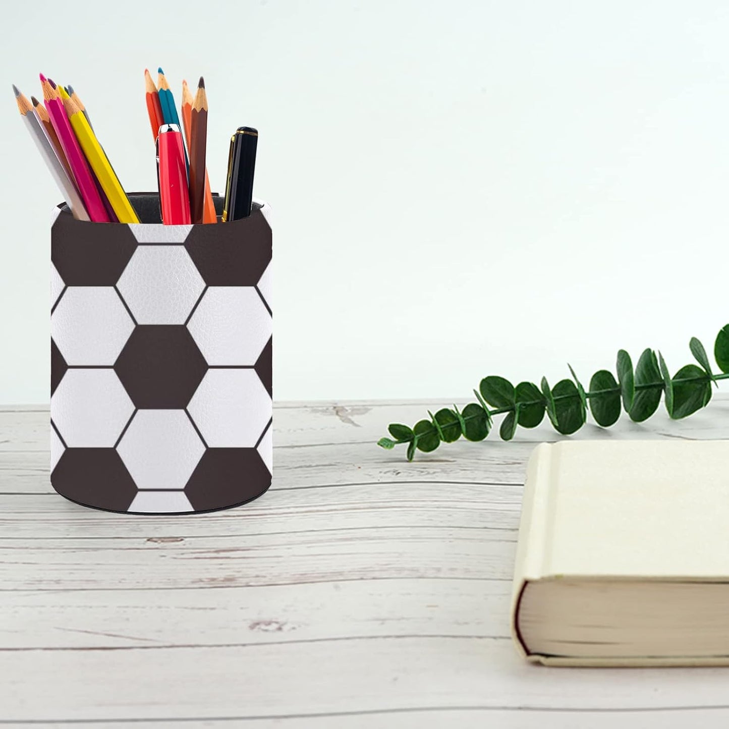 Soccer Ball Pen Holder Pencil Organizer Cute Pencil Cup Desk Decor Makeup Brush Holder Dice Cup PU Multifunctional Office Suppliesfor Home Classroom School