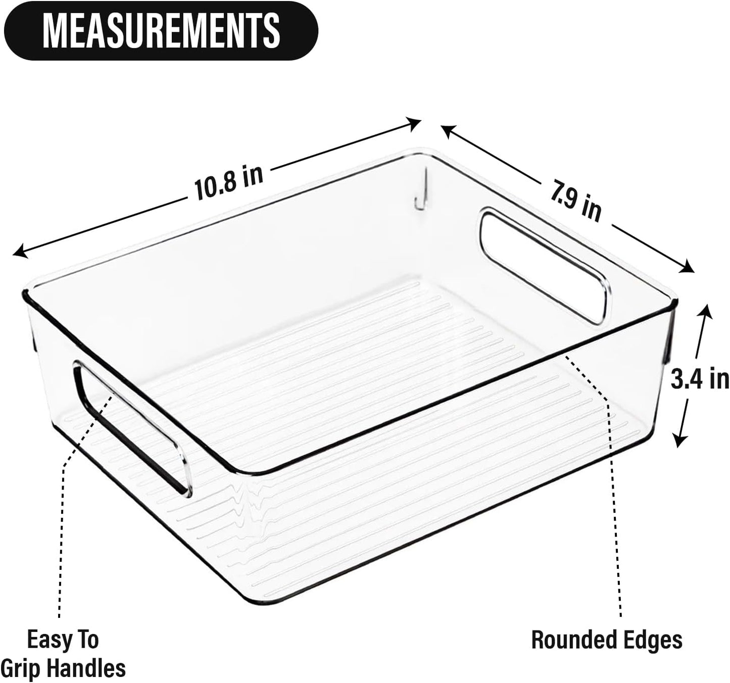 Clear Plastic Storage Bins, Pantry Organizers and Storage or Kitchen Organization and Storage Containers Bins for Organizing, Fridge, Freezer, Bathroom, Pantries, Refrigerator, Cabinet Organizer Bin