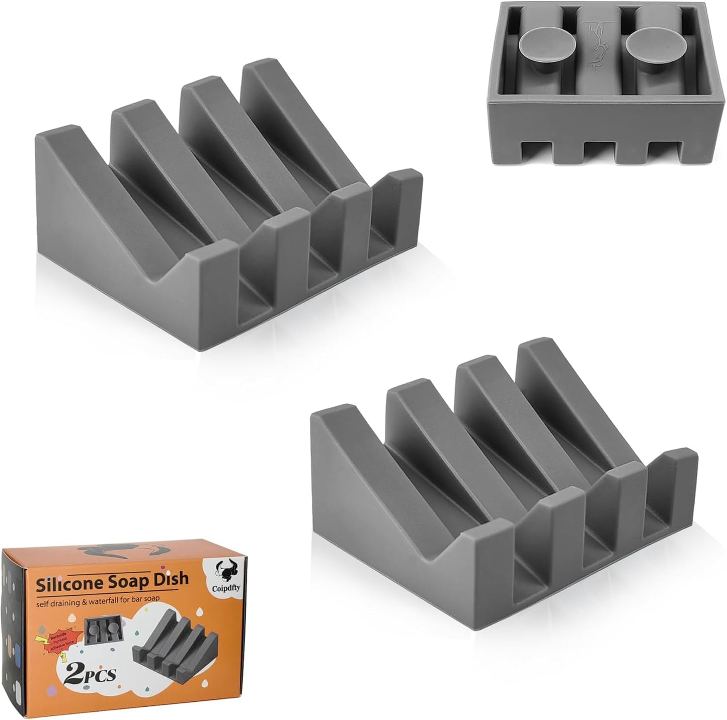 Self Draining Soap Dish,Silicone Suction Cup Soap Holder, Bathroom Soap Dish for Bar Soap,Can Extend Soap Life,Bathroom, Bath Tub, Kitchen Sink (2, Grey)