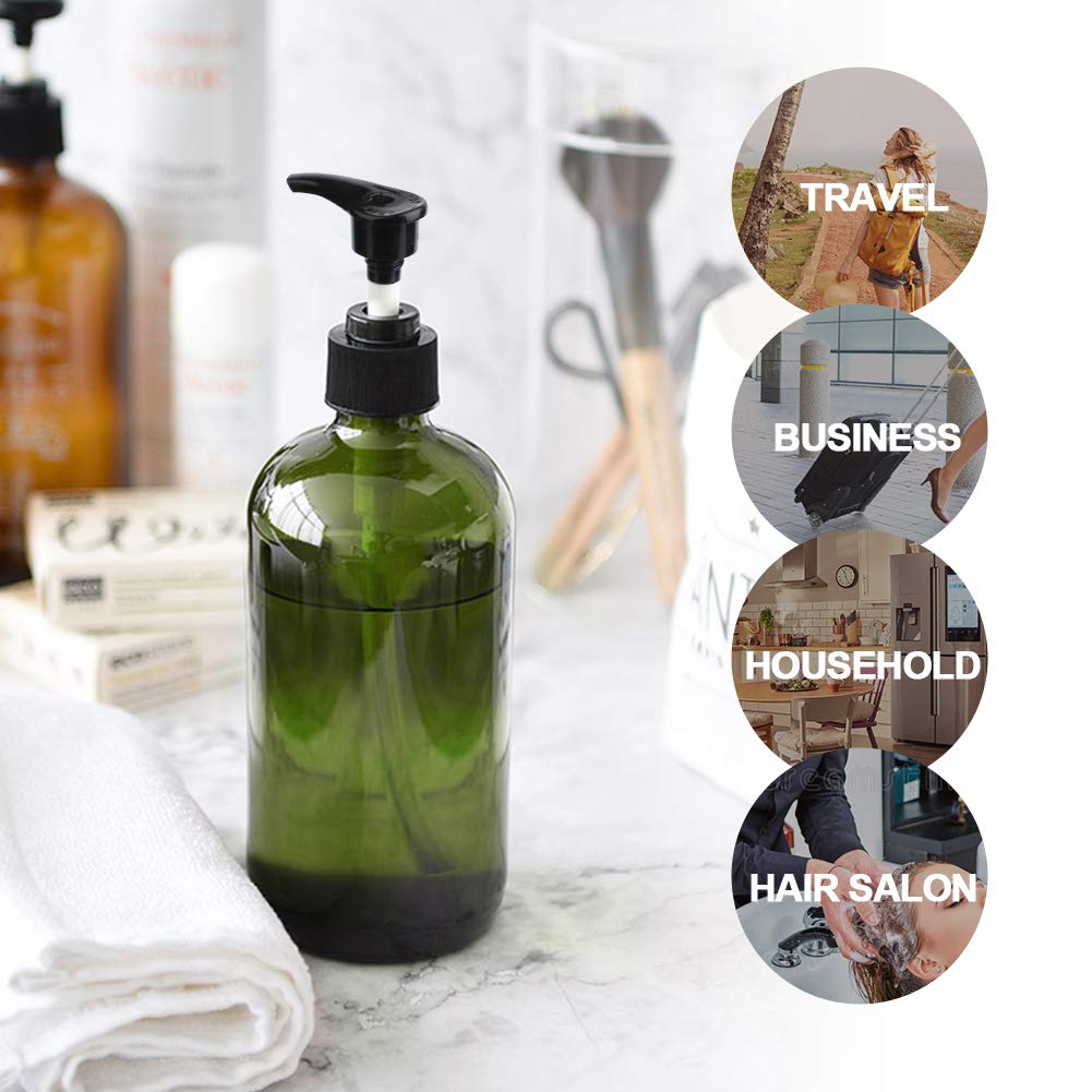 Yebeauty Pump Bottles, 17oz/500ml Liquid Soap Pump Bottles Dispenser Large Empty Plastic Refillable Containers- 2 Pack Green