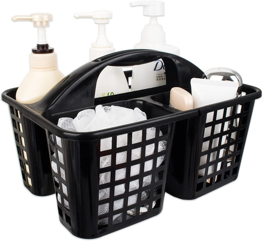 JiatuA Portable Shower Caddy Basket with Compartments Cleaning Supplies Organizer with Handle Plastic Storage Divided Tool Bin for Bathroom, Bedroom, Kitchen, College Dorm, Garden, Under Sink, Black