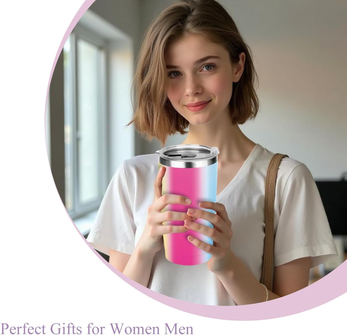 20 oz Insulated Tumbler, Tumbler with Lid Straw, Insulated Travel Coffee Mug Stainless Steel Cup for Cold Hot Drink Gift for Women Friend Colleague Christmas Birthday Friendship (Colorful Abstract)