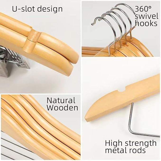 20 Pack Wooden Hangers with Clips High-Grade Wooden Suit Hangers Skirt Hangers with Clips S Wood Hanger with Durable Metal Clips for Blouse, Dress, Coat, Jacket (Vintage, 20)