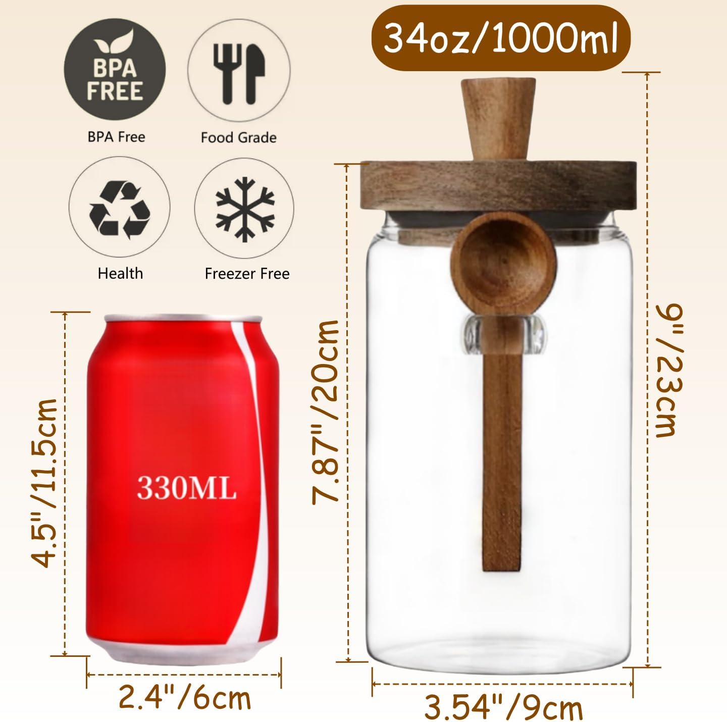 ANSQU 2 Pack Glass Jars with Wooden Lids & Spoons, 34oz Food Storage Containers Coffee Jar Coffee Grounds Container, Food Storage Canister