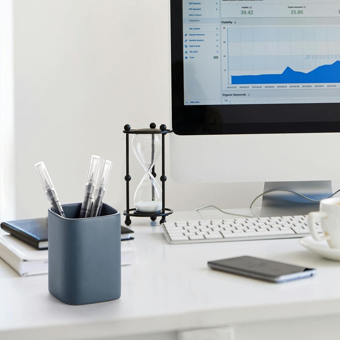 Pen Holder, 2 Pack Pencil Holder for Desk ,Ceramic Pencil Cup Desk Organizer, Makeup Brush Holder Cute, Stationery Accessories for Office, School, Home (Matte blue)