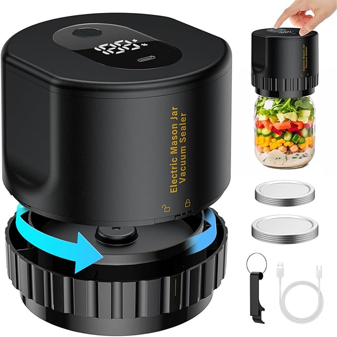 Electric Mason Jar Vacuum Sealer, Automatic Jar Vacuum Sealer Kit for Wide and Regular Mouth Lids, Birthday Gifts for Mom, Portable Vacuum Sealer Machine for Canning, Food Storage