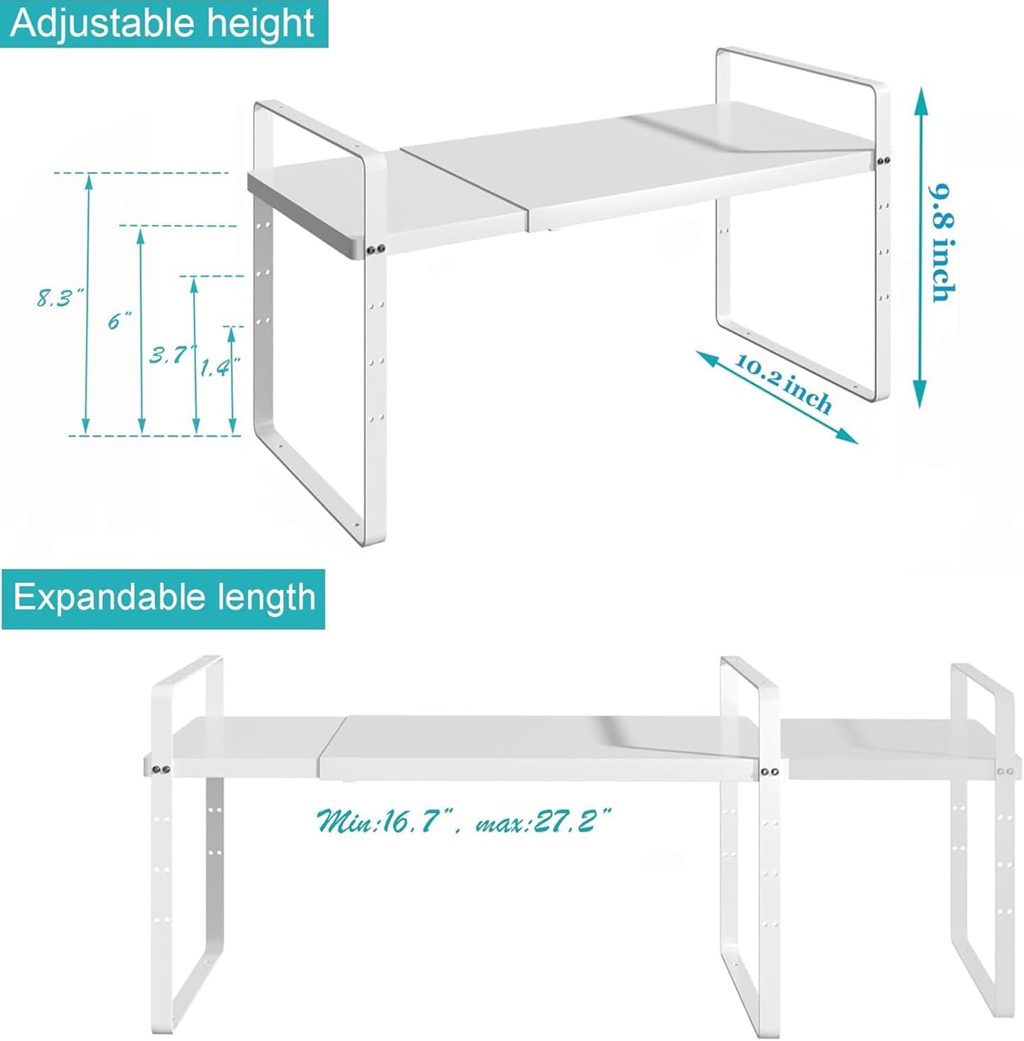 Redrubbit Large Expandable Cabinet Shelf Organizers, Stackable Kitchen Counter Shelves Spice Rack for Kitchen Bathroom Pantry Cupboard Desk Home Office, White-3 Pack