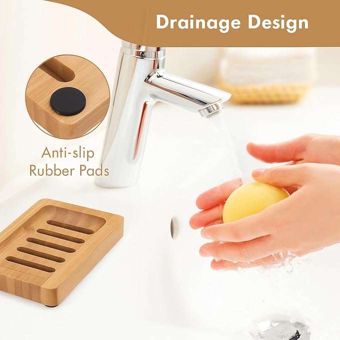 Bamboo Soap Dish with Drainage Slots – Eco-Friendly Wooden Soap Holder for Bathroom, Kitchen & Shower bullet