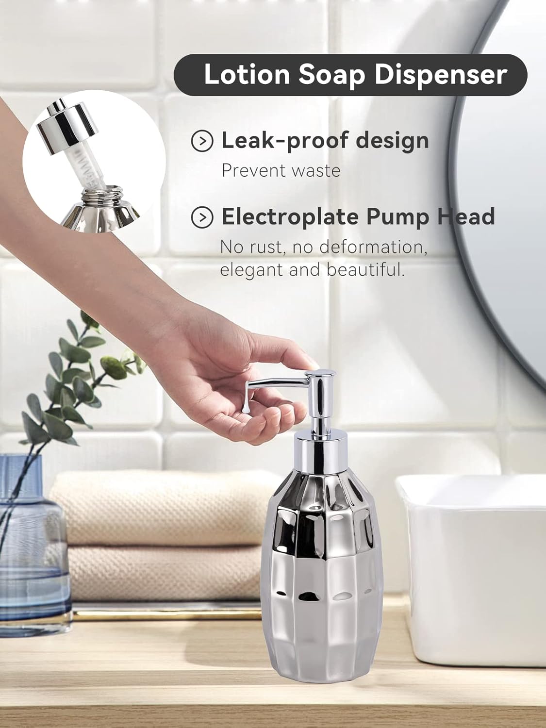 Silver Bathroom Accessory Set, Mosaic Ceramic Bathroom Accessories Set Include Lotion Dispenser, Toothbrush Holder Tumbler, and Soap Dish