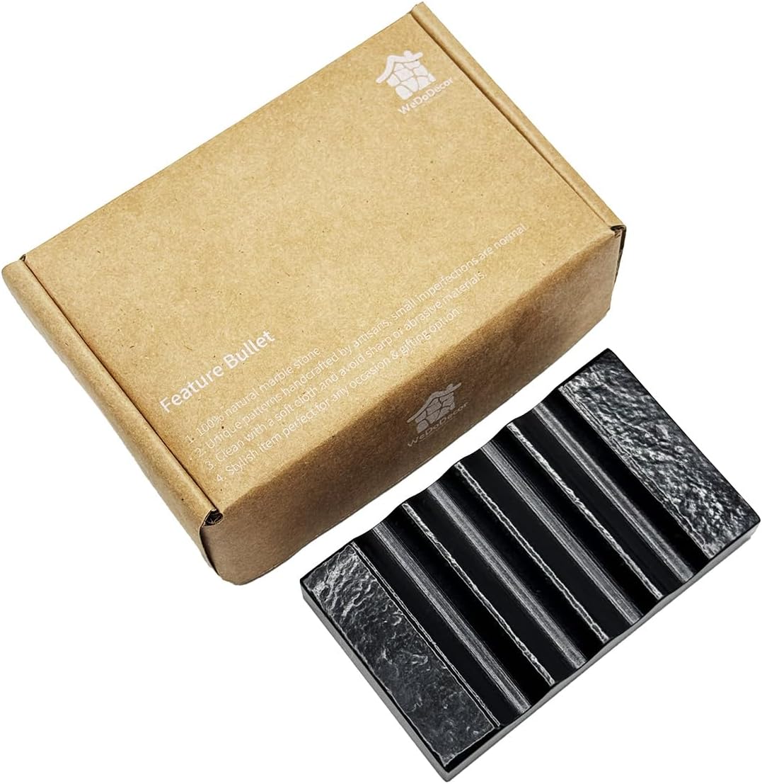 Real Matte Black Marble Soap Dish for Bathroom Sink & Shower Stone Tray Small Unique Bar Soap Holder with Draining | Non-Slip, Luxury Bath Room Accessories